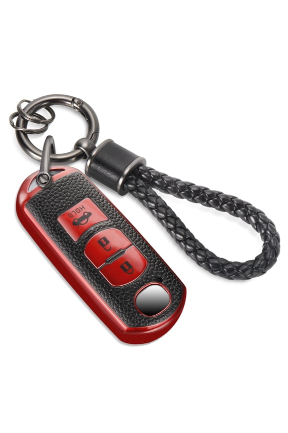 for Mazda Key Fob Cover with Metal Braided Rope Keychain, Upgraded TPU Surface Grain Case for CX-3 CX-5 CX-7 CX-9 Mazda 3 6 MX-5 Miata