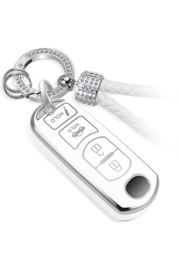for Mazda Key Fob Cover with Metal Braided Rope Keychain, Upgraded TPU Surface Grain Case for CX-3 CX-5 CX-7 CX-9 Mazda 3 6 MX-5 Miata