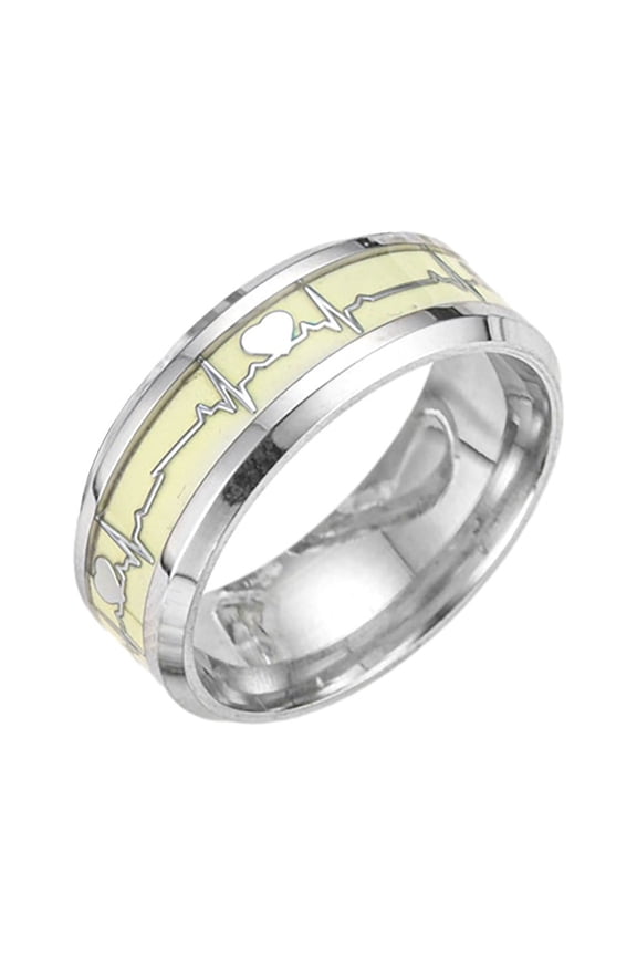 | for Men Jewelry Promise Ring Glowing Heartbeat Ring Luminous Stainless Steel Dark Fashion Jewelry for Men and Women,One Size,SilverA
