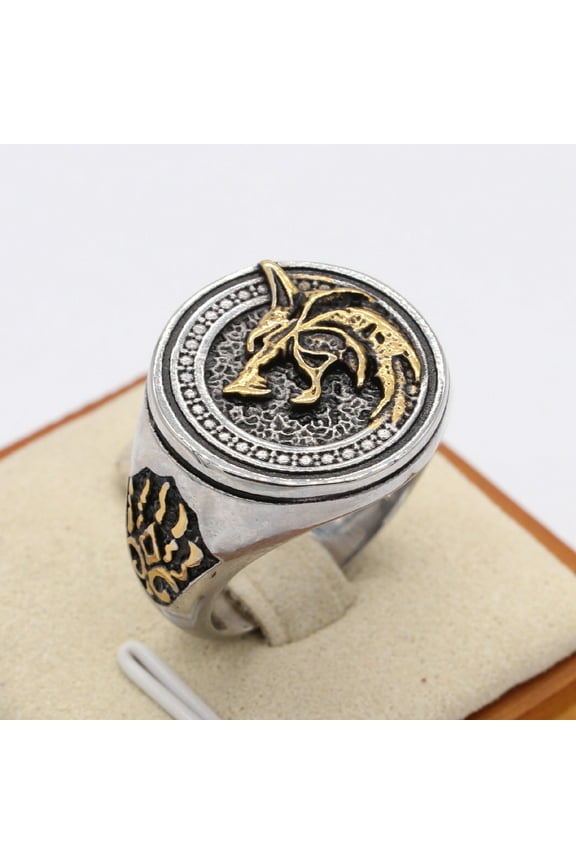 for Men Stainless Steel Retro Wizard Warrior Hunter Wolf Head Wolf Paw Rings Jewelry Gift