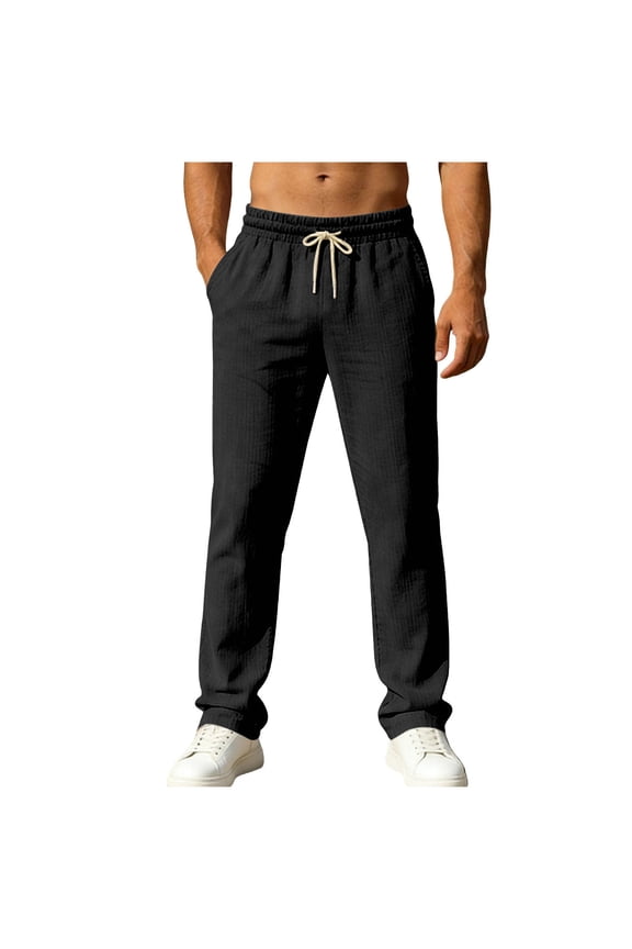 for Mens Summer Fall Brunch Ruched Paperbag Straight Leg Plain Long Leg Trousers Pants Mens 2026 Soft Comfy Clothes
