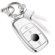 for Mercedes Key Fob Cover with Metal Braided Rope Keychain, Upgraded Soft Key Case for New Mercedes Benz Smart Remote Keyless Key Fob Shell