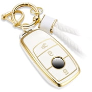 for Mercedes Key Fob Cover with Metal Braided Rope Keychain, Upgraded Soft Key Case for New Mercedes Benz Smart Remote Keyless Key Fob Shell
