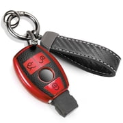 for Mercedes Key Fob Cover with Metal Braided Rope Keychain for Benz Accessories, Upgraded Soft Key Case for Class Mercedes Benz 3 Button only