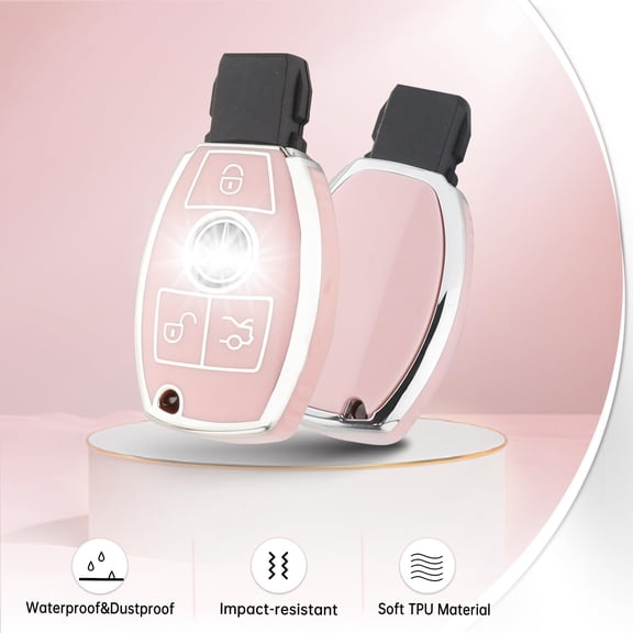 for Merceds Benz Key Fob Cover with Keychain, Pink Pink Soft TPU Key Case Protection Fit for C E S M CLS CLK G Class