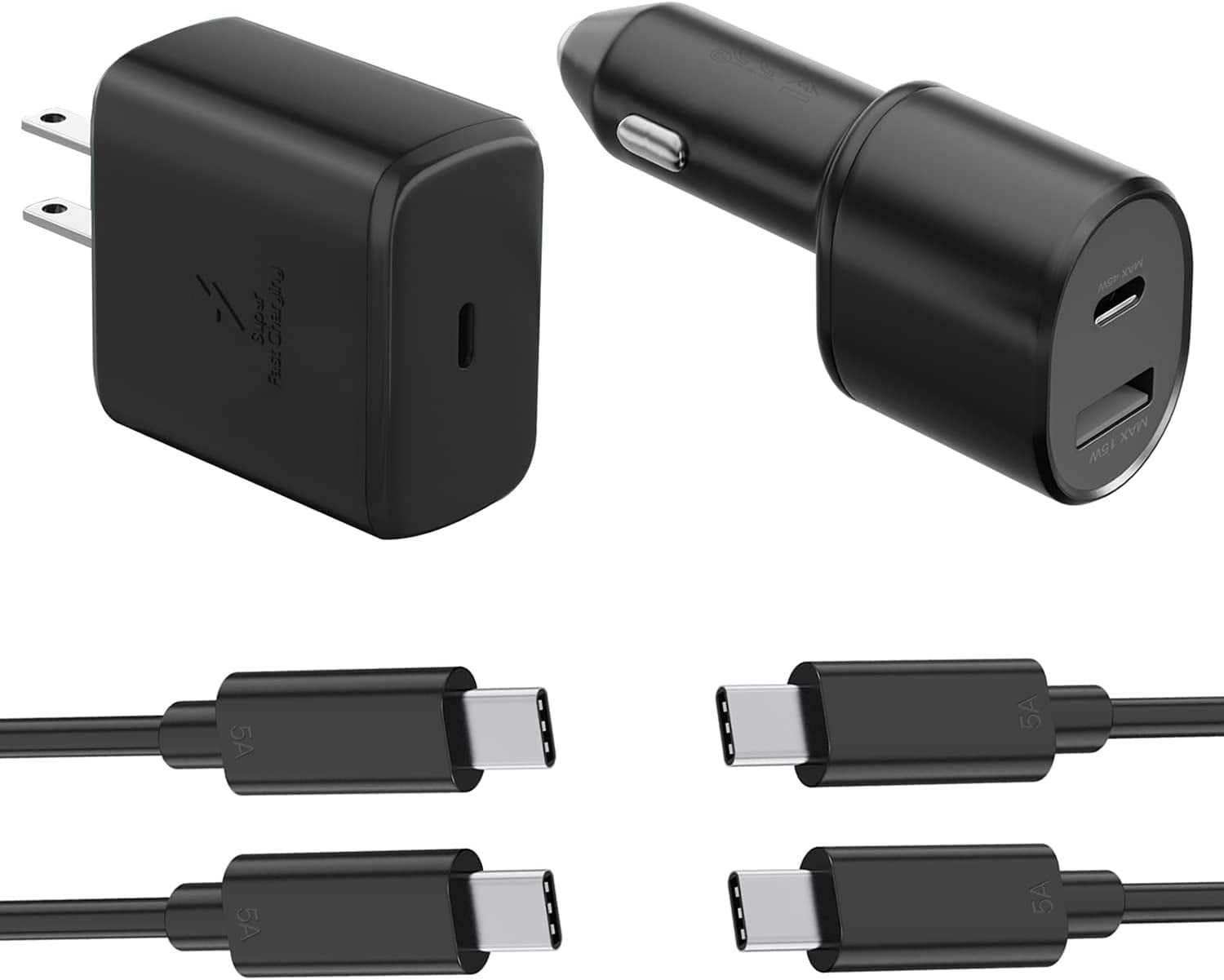 for Microsoft Surface Duo 2 - 45W PD Charger Kit,USB C Super Fast Charging Wall Charger Block/Car Adapter with 2x C to C Cord - Black