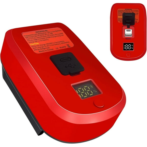 for Milwaukee 18V Battery Charger Adapter, Portable Power Source USB Fast Charging Adapter for Milwaukee with PD65W Output & LCD Display