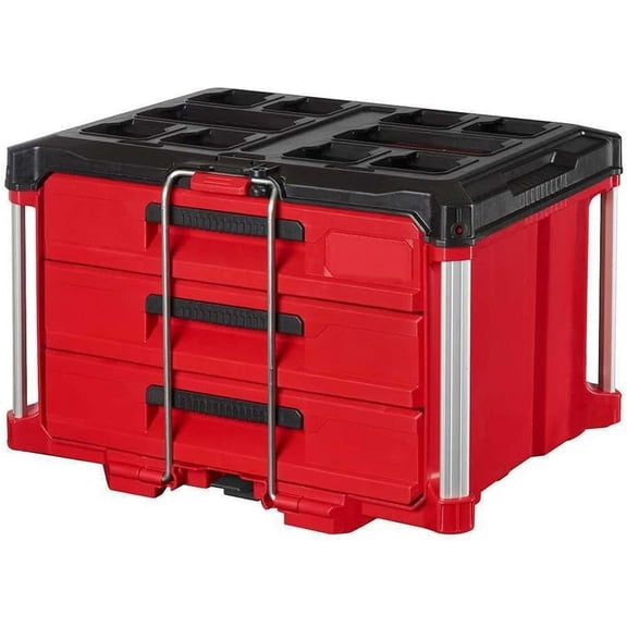 for Milwaukee Tool 48-22-8443 Packout 3-Drawer Tool Box, Polymer, Black/Red, 22-1/4