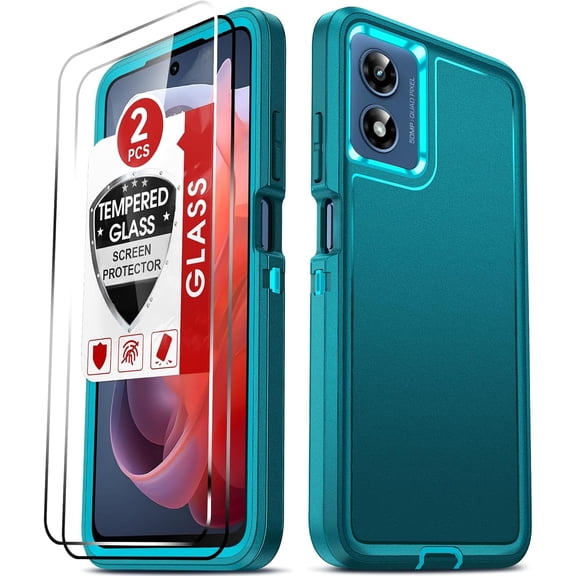 for Moto-G-5G-2024 Case: with 2 Screen Protectors, 3 in 1 Full Body, Teal