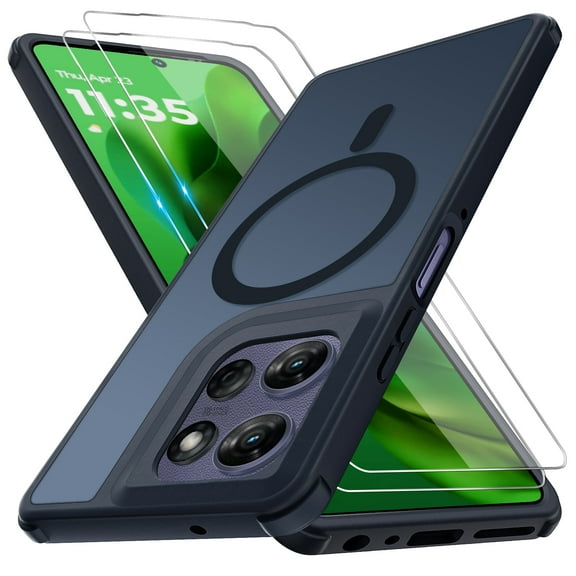 For Motorola Moto G Power 5G 2025 Case/Moto G Play 2025 Case with 2 Screen Protector, Compatible with Magsafe, Magnetic Military Grade Shockproof Phone Case Translucent Slim Bumper Cover, Black
