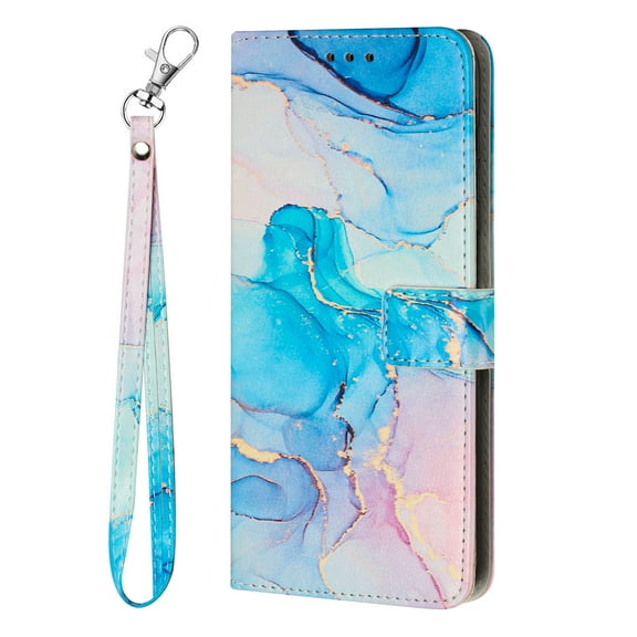 for Moto G Stylus 5G 2024 Wallet Case, Marble Pattern [Wrist Strap] Premium PU Leather Flip Card slot Protective Cover