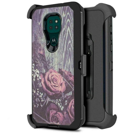 for Moto G9 PLAY Phone Case Dual Layer Full-Body Rugged Clear Back Case Drop Resistant Shockproof Case with Built In Screen Protector (Vintage Rose)