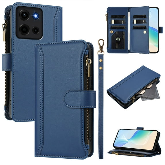 for Motorola G Play 2025 2024 2023 2022 Wallet Phone Case with Magnetic Zipper Closed Credit Card Slot Shockproof Phone Case