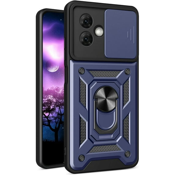 for Motorola G54 5G Case with Slide Camera Cover for Men, Military Grade Drop Phone Cover Case with Rotate Ring Kickstand for Moto G54 5G SJ Blue