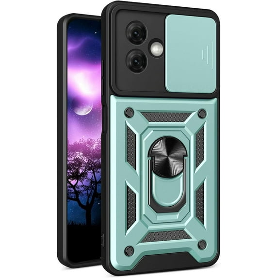 for Motorola G54 5G Case with Slide Camera Cover for Men, Military Grade Drop Phone Cover Case with Rotate Ring Kickstand for Moto G54 5G SJ Green