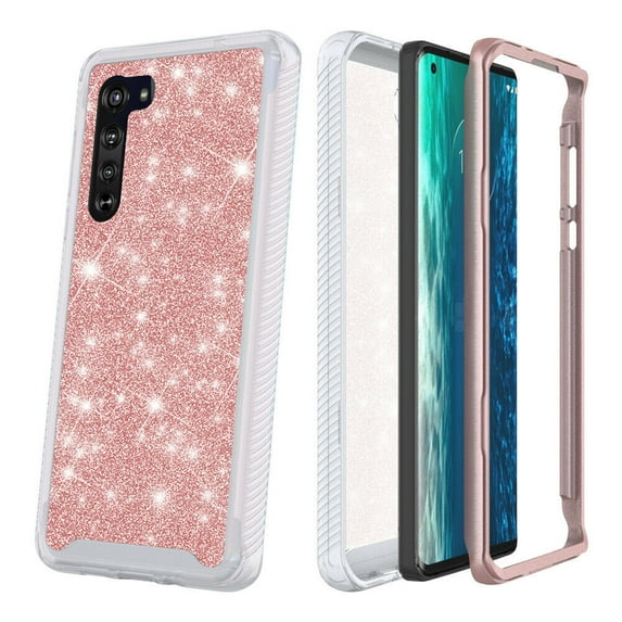 for Motorola Moto Edge Glitter Case Phone Case Dual Layer Full-Body Rugged Clear Back Case Drop Resistant Shockproof Case