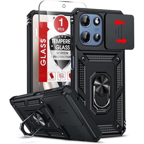 for Motorola Moto G 2026/2025 Phone Case: Rugged Slide Camera Cover, Black