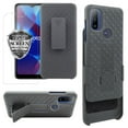 thumbnail image 1 of for Motorola Moto G Pure with Tempered Glass Slim Shell Shock Absorption Kickstand Armor Case with Belt Swivel Clip Holster Cover, 1 of 4
