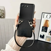 [for Motorola Razr 60 Ultra / Ultra 2025 Case] Slim PU Leather Phone Case for Women Girls, Stylish Wrist Strap, Skin-Friendly, Lightweight Protective Cover Fashion Business Design, Black