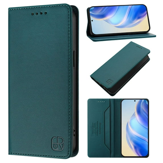 for Motorola X40 Pro Phone Case Wallet Protective Case leather Cover with magnetic closed cDark Greenit card slot shockproof protection phone case