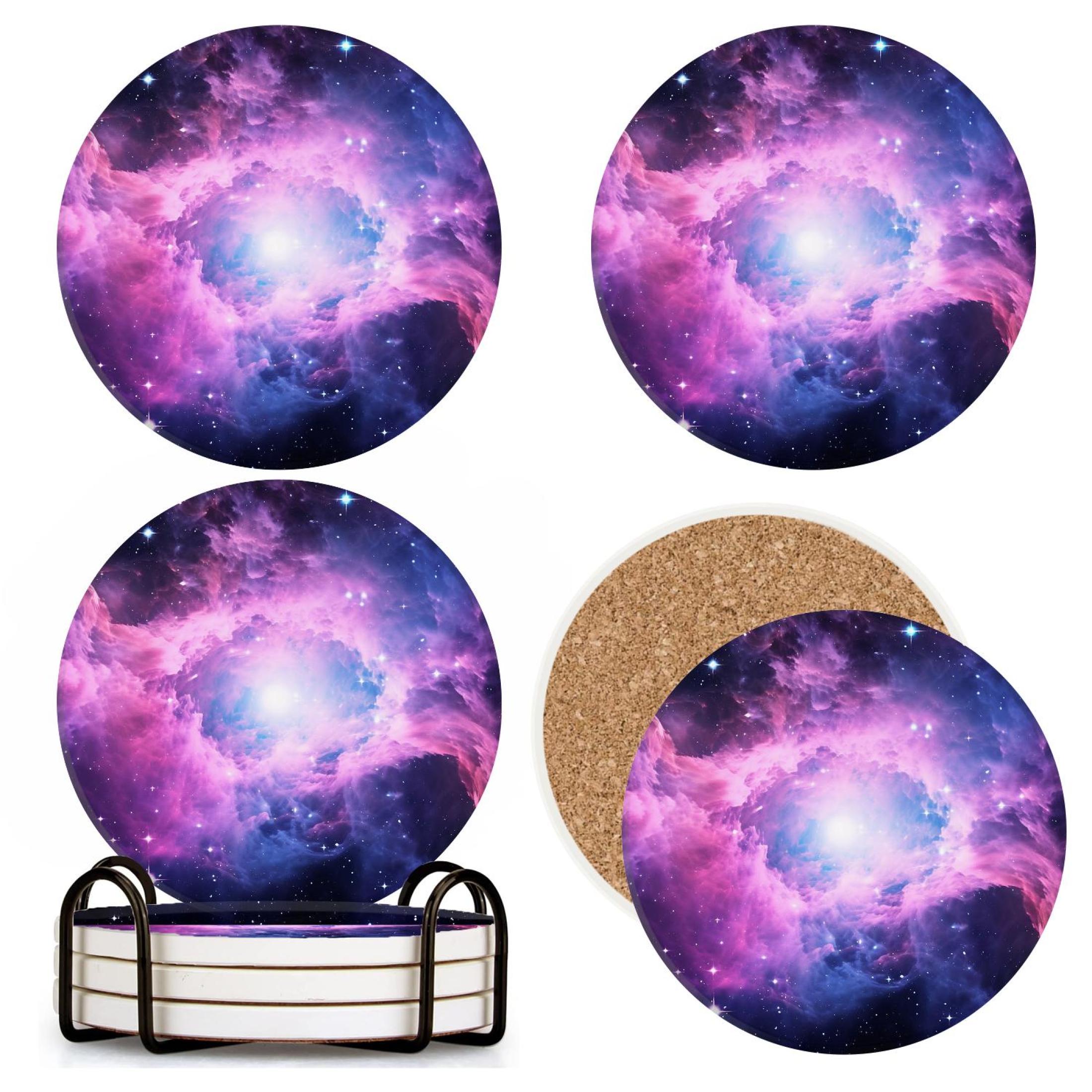 for Nebula Drink Coasters with Holder,NonSlip Coasters Set of 4