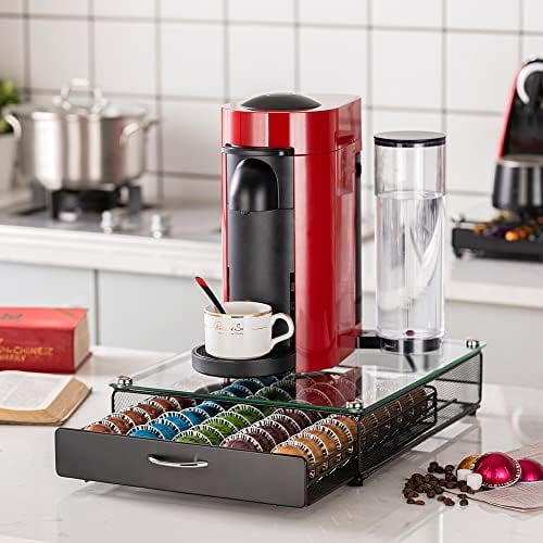 for Nespresso Pod Holder Coffee Pod Storage for Vertuo Pod with Crystal Tempered Glass Top(50 Pods Capacity)