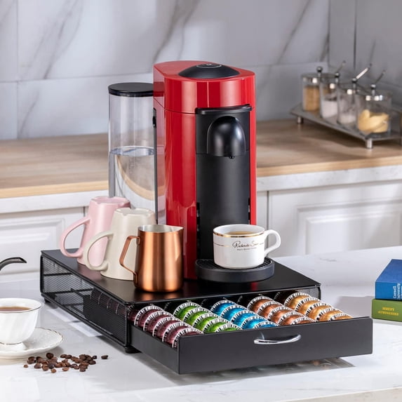 for Vertuo Pod Holder Coffee Pod Organizer for Nespresso Pod Storage Glass Top(50 Pods Capacity)