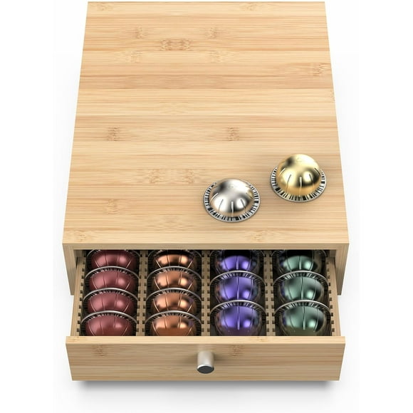for Nespresso Vertuo Capsules (NV136) - Premium Bamboo Coffee Pod Drawer, 36 Big or 48 Small Vertuoline Pods Organizer - 10.8"Wx14"Dx3.9"H (Natural)