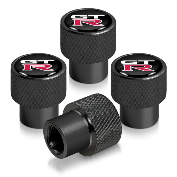 for Nissan GT-R in Black on Black Aluminum Tire Valve Stem Caps