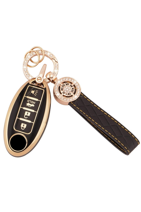 for Nissan Key Fob Cover Soft TPU Key Shells with Leather Keychain Lanyard Fit for Nissan Altima Armada Maxima Sentra Rogue Pathfinder 4 Buttons