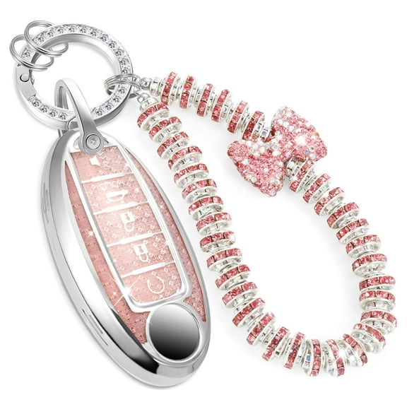 for Nissan Key Fob Cover with Luxury Diamond Bling Braided Rope Keychain, Upgraded Soft Key Case for Nissan Key Shell Keychain