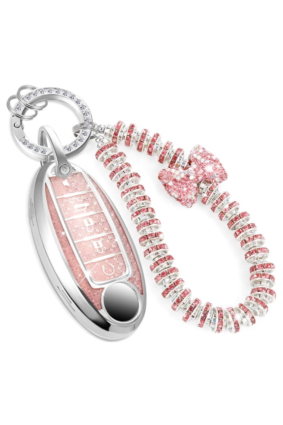 for Nissan Key Fob Cover with Luxury Diamond Bling Braided Rope Keychain, Upgraded Soft Key Case for Nissan Key Shell Keychain