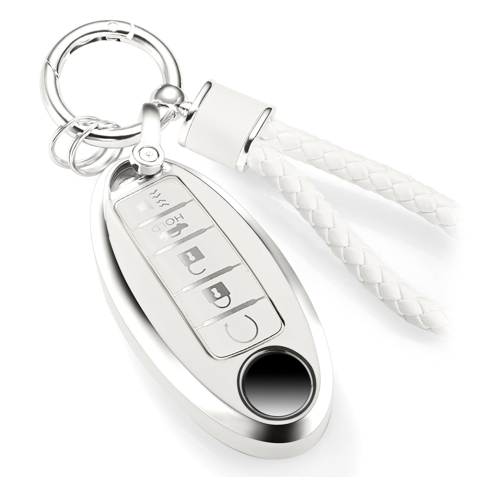 Key Fob Bell Rope for Nissan Key Fob Cover with Luxury Metal Braided Rope Keychain ...