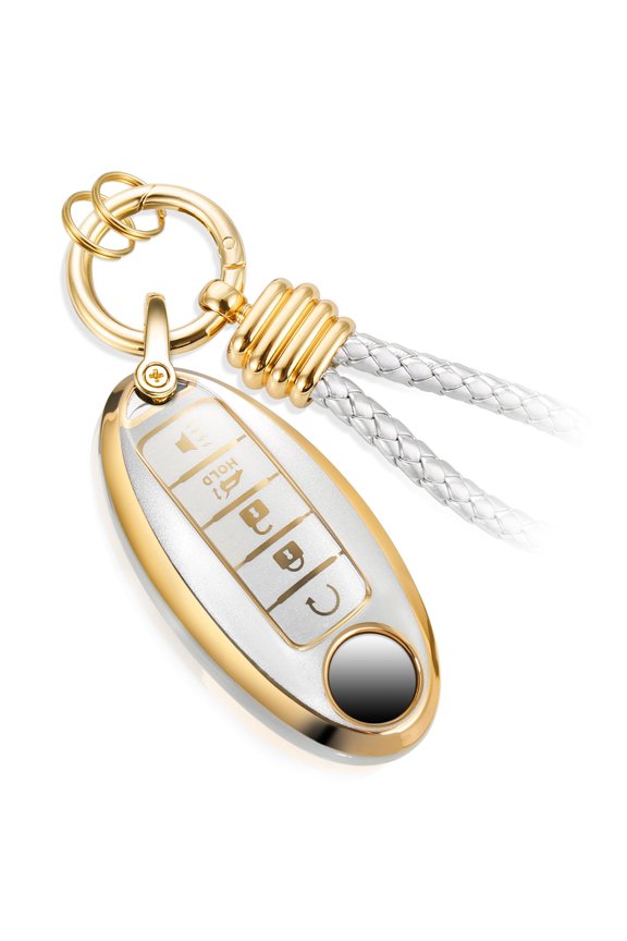 for Nissan Key Fob Cover with Luxury Metal Braided Rope Keychain,Upgraded Soft Key Case for Nissan Key Shell (5 Button only)