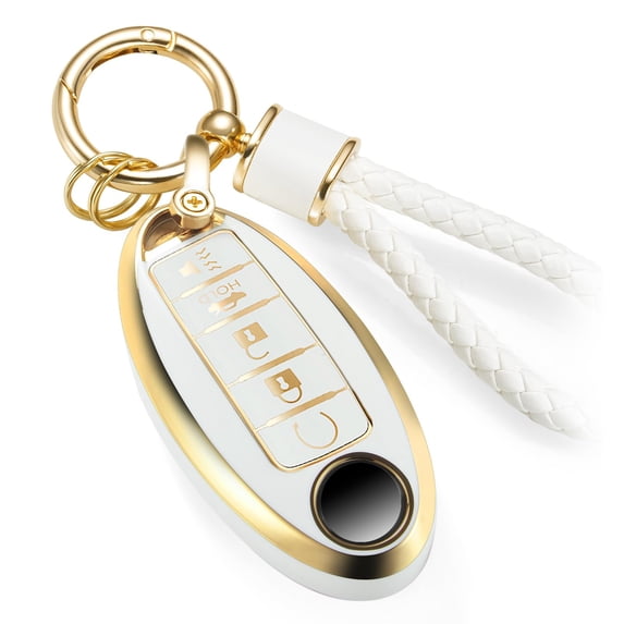for Nissan Key Fob Cover with Luxury Metal Braided Rope Keychain,Upgraded Soft Key Case for Nissan Key Shell (5 Button only)