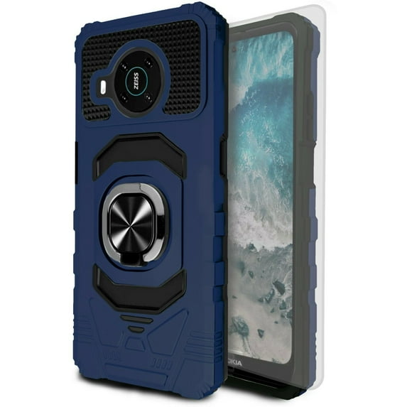 for Nokia X100 X 100 Ring Phone Case Magnet Mount Ready Slip Guard Grids Pattern Kickstand Hybrid Slim Shock Bumper Cover with Tempered Glass