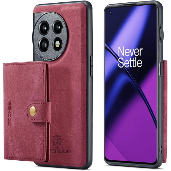 for OnePlus 11 5G Case PU Leather Wallet Case Detachable Magnetic Back Card Pockets Shockproof Protective Cover for OnePlus 11 5G 6.7 inch 2023 (Red)