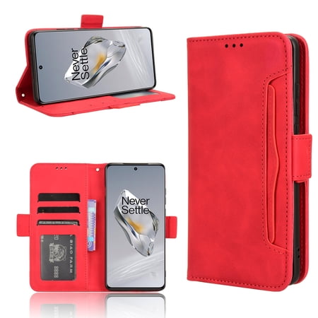 for OnePlus 12 Case, OnePlus 12 Wallet Case PU Leather Card Slot & Cash Side Pocket Shockproof Flip Phone Cover Compatible with OnePlus 12, Red