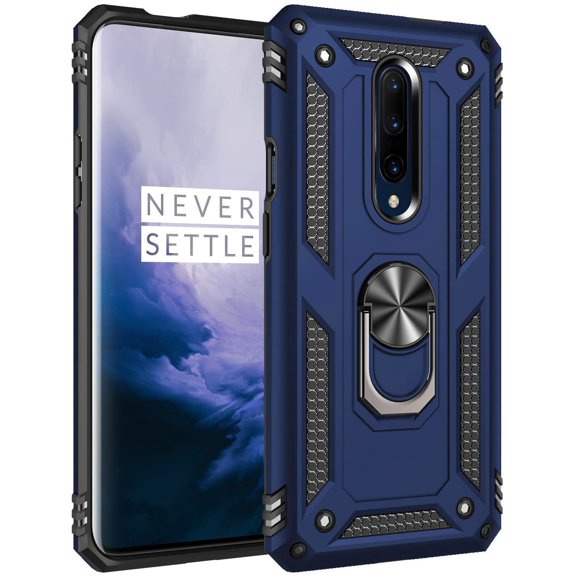 for OnePlus 7 Pro Case Military Protection with Built-in 360 Rotation Kickstand Support Car Magnetic Holder 6.67" Blue