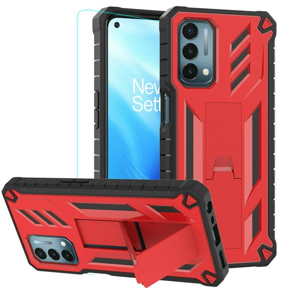 for OnePlus Nord N200 5G 1+Nord N200 5G Heavy Duty Shock Absorption Kickstand Armor Case with Belt Swivel Clip Holster Cover with Tempered Glass