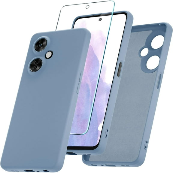 for OnePlus Nord N30 5G Case and 1 Pack Tempered Glass Screen Protector, Slim Liquid Silicone Shockproof Protective Case - Light Purple