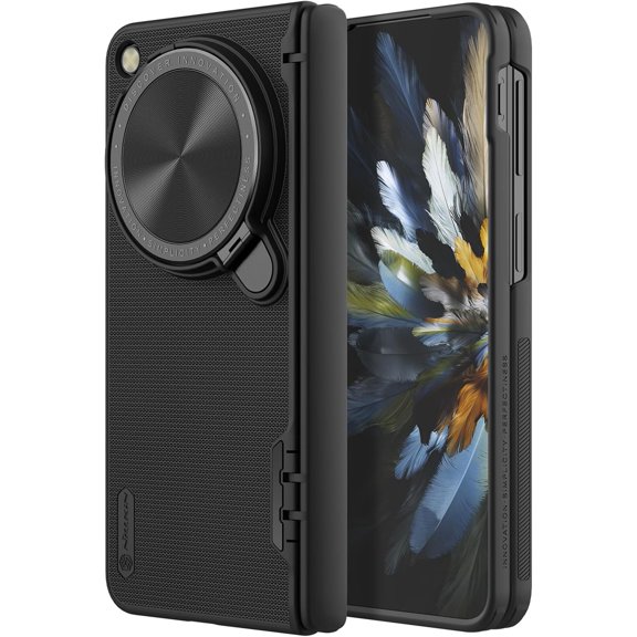for OnePlus Open Case with Metal Kickstand Camera Lens Protection Cover, Frosted Shield Prop Oppo Find N3 Fold (Black)