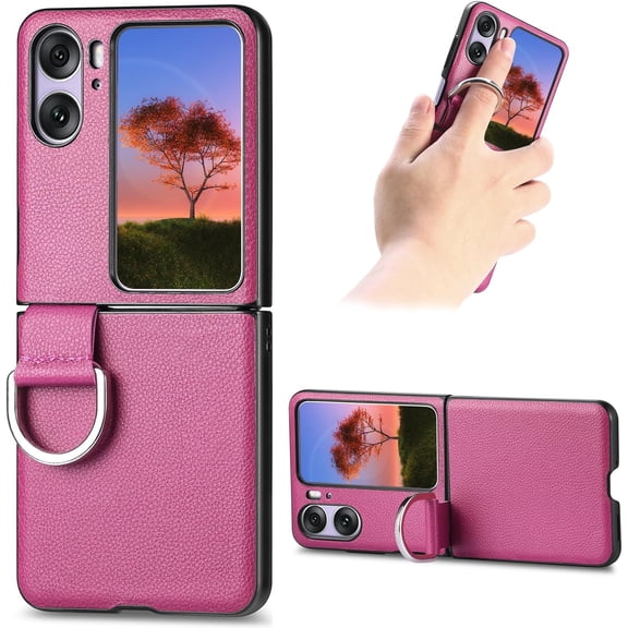 for Oppo Find N2 Flip Case with Ring, Slim PU Leather Protective Cover Phone Case Oppo Find N2 Flip ZH Purple