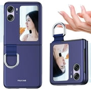 for Oppo Find N2 Flip Case with Ring, Slim Thin Matte Hard PC Shockproof Protective Phone Cover Case for Oppo Find N2 Flip QZH Blue