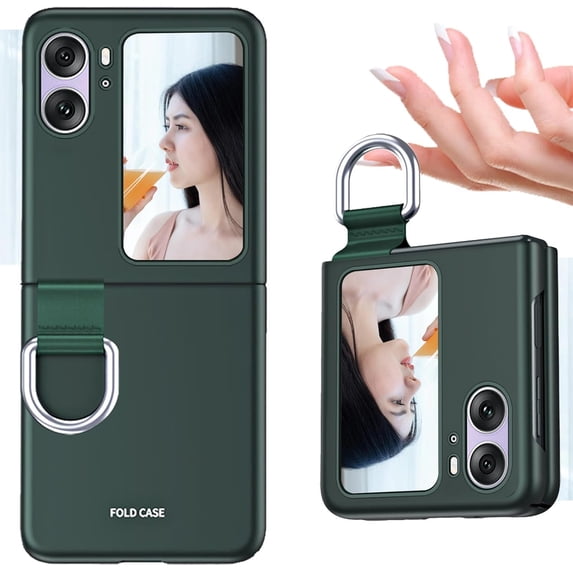 for Oppo Find N2 Flip Case with Ring, Slim Thin Matte Hard PC Shockproof Protective Phone Cover Case for Oppo Find N2 Flip QZH Green