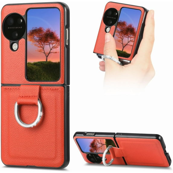 for Oppo Find N3 Flip Case with Ring, Slim PU Leather Protective Cover Phone Case Oppo Find N3 Flip ZH Orange