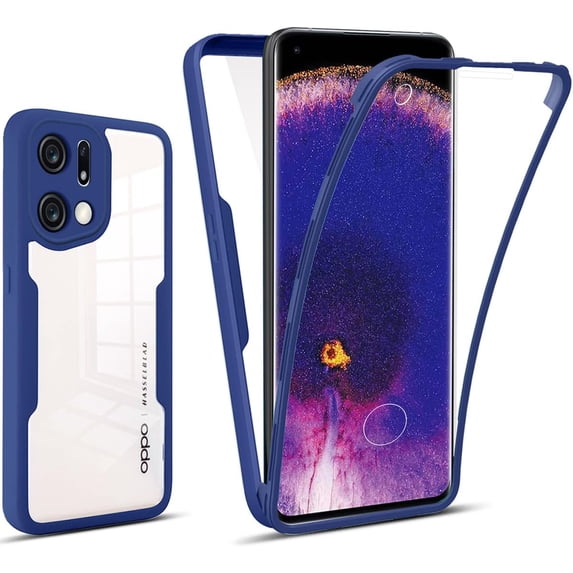for Oppo Find X5 Clear Case with Screen Protector, Slim Shockproof Soft TPU Bumper Full Body Protection Phone Cover Case for Oppo Find X5 QC Blue