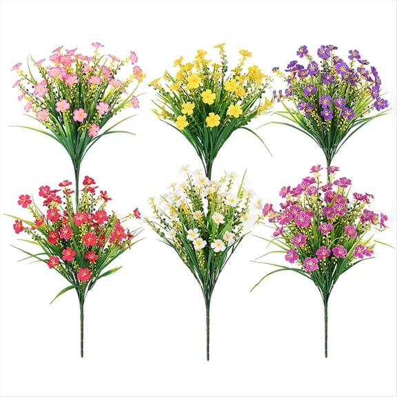 for Outdoors,6 Bundles Artificial Plants Outdoor, Fake Flowers, UV Faux Plants, Outdoor