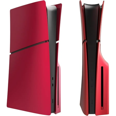for PS5 Slim Console Faceplate Cover, Custom Replacement Skin Case ABS Cover Plates Side Shell for PS5 Slim Disc Edition (Red)