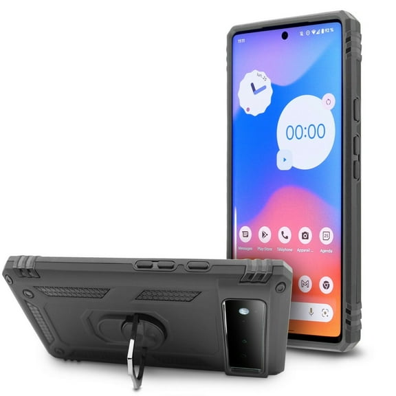 for Pixel6 Google Pixel 6 Ring Phone Case Magnet Mount Ready Slip Guard Grids Pattern Kickstand Hybrid Slim Shock Bumper Cover